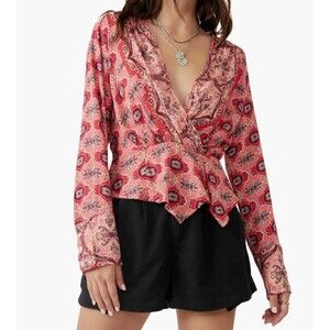NEW Free People Falling For You Faux Wrap Top Hibiscus Boho Style Size S Viscose